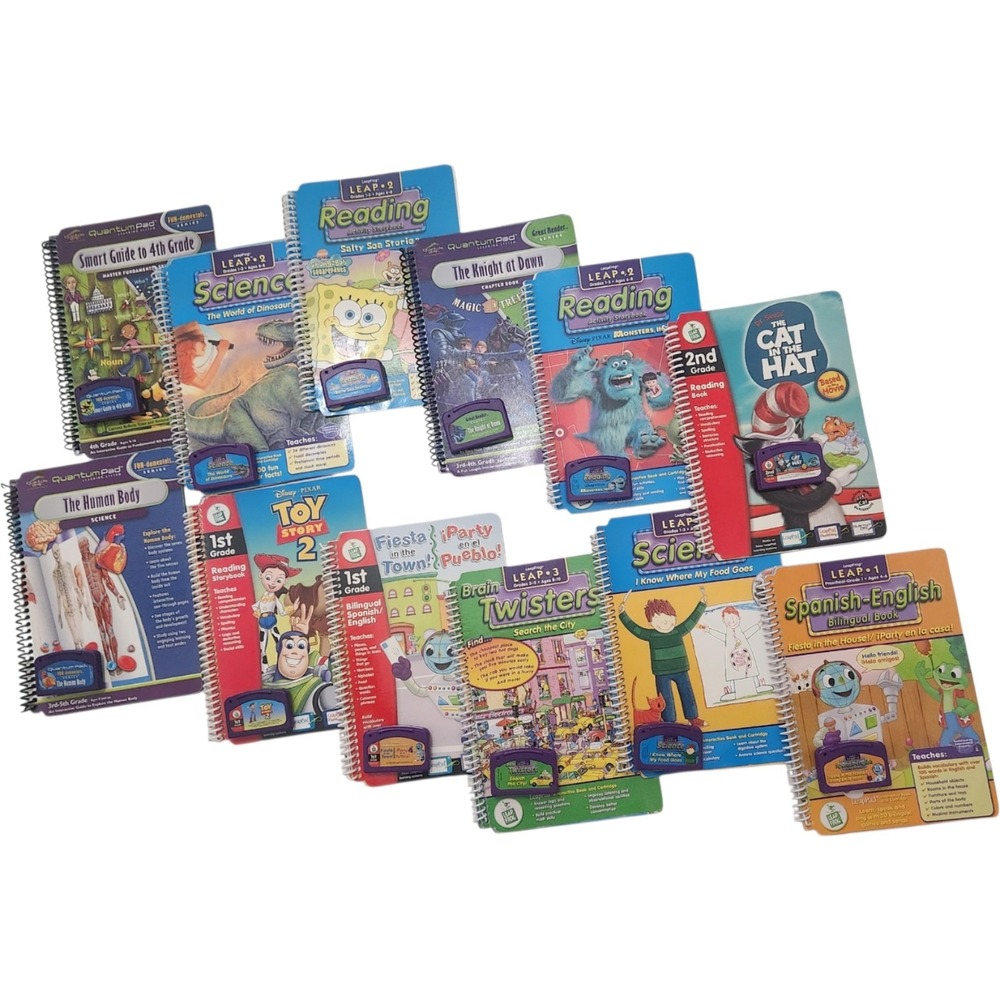 LeapFrog LeapPad Quantum Pad Book & Cartridge Lot 12 Books 14 Games